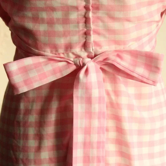 Vintage 1960s 1970s Dress, Pink and White Gingham Maxidress withBbig Lace Collar - Picture 11 of 14